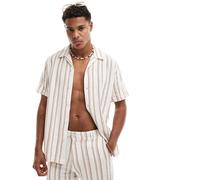 Selected - Camicia oversize testurizzata bianco sporco a righe con rever in coordinato S