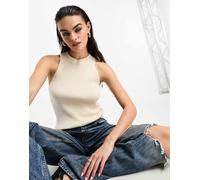 Selected - Canotta in maglia color crema con scollo a vogatore-Bianco XL