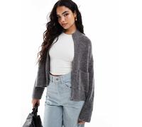 Selected - Cardigan soffice in misto alpaca grigio con zip e tasche XXL