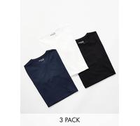 Selected - Confezione da 3 T-shirt nera, bianca e blu navy-Multicolore XL