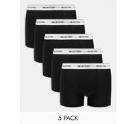 Selected - Confezione da 5 boxer aderenti neri con fascia in vita-Nero S
