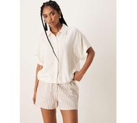 Selected Femme - Camicia corta color panna in lino-Bianco 40