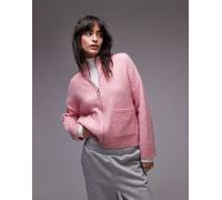 Selected Femme - Cardigan soffice in misto alpaca rosa con tasche e chiusura con zip L
