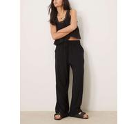 Selected Femme - Pantaloni a fondo ampio in misto lino nero 36