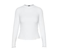 Pieces - Top a maniche lunghe bianco a coste con bordi smerlati L