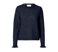 SELECTED FEMME Slflulu LS Knit Frill Cuff O-Neck Noos Maglione Lavorato a Maglia, Dark Sapphire/Dettagli: mélange, L Donna
