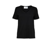Selected Femme - T-shirt a maniche corte nera con scollo a V-Nero XL