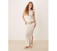 Selected Femme - Vestito lungo beige a coste-Neutro XL