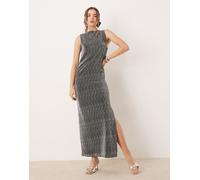 Selected Femme - Vestito lungo color argento con spacco-Nero M