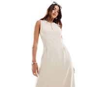 Selected Femme - Vestito lungo in misto lino beige-Neutro 38