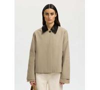 Selected - Giacca corta color pietra con colletto a contrasto-Marrone 38