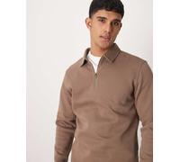 Selected Homme - Polo a maniche lunghe color cuoio con zip corta-Marrone XXL