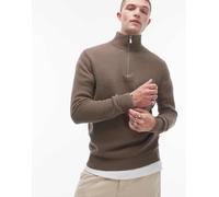 Selected - Maglione color cuoio 100% cotone con zip corta-Marrone XXL