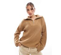 Selected - Maglione color cuoio con zip corta-Marrone XL