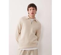 Selected - Maglione con collo a polo color crema con zip corta-Grigio S