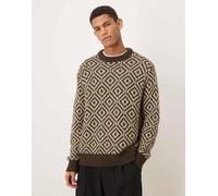 Selected - Maglione in misto lana marrone con stampa geometrica S