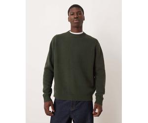 Selected - Maglione squadrato in 100% cotone verde scuro S