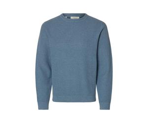 SELECTED MEN Slhross LS Knit Structure Crew Neck Noos, Miraggio Blu, L