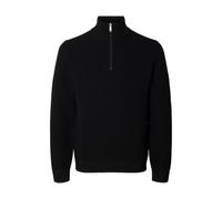 SELECTED MEN Slhross LS Knit Structure Half Zip Noos, Nero, M Uomo