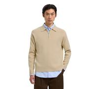 Selected - Maglione con collo a polo color crema con zip corta-Grigio XL