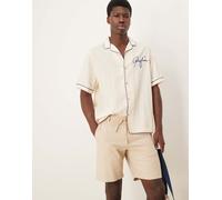 Selected - Pantaloncini color crema in misto lino-Bianco XXL