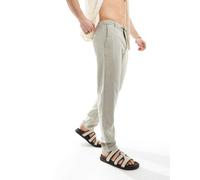 Selected - Pantaloni slim affusolati in lino color panna-Bianco XL