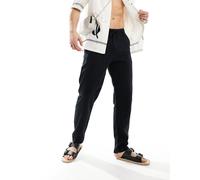 Selected - Pantaloni slim affusolati neri in lino-Nero L