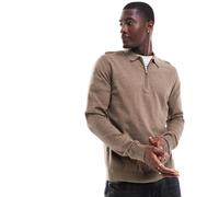 Selected - Polo a maniche lunghe color cuoio con zip corta-Marrone S