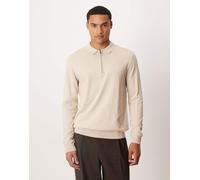 Selected - Polo a maniche lunghe in 100% cotone color crema con zip corta-Bianco XL