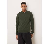 Selected - Polo a maniche lunghe in 100% cotone color verde scuro con zip corta XL