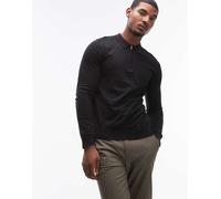 Selected - Polo a maniche lunghe nera con zip corta-Nero XXL
