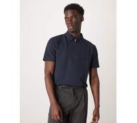 Selected - Polo blu navy in seersucker con zip corta XL