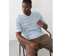 Selected - Polo in maglia azzurra con spacco sul collo-Blu L
