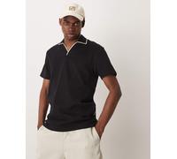 Selected - Polo nera con colletto aperto-Nero M