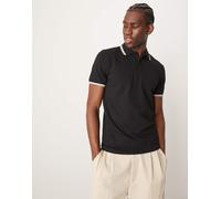 Selected - Polo nera con righe a contrasto sui bordi-Nero XXL