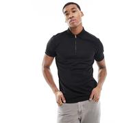 Selected - Polo nera con zip corta-Nero L