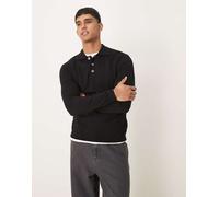 Selected - Polo nera in maglia di lana merino-Nero L