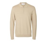 Selected - Polo a maniche lunghe in 100% cotone color crema con zip corta-Bianco S