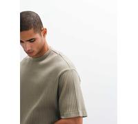 Selected - T-shirt a coste kaki in coordinato-Verde XL