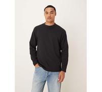 Selected - T-shirt a maniche lunghe oversize pesante nera-Nero XXL