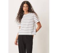 Selected - T-shirt bianca e righe sottili nere-Blu navy XL