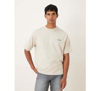 Selected - T-shirt oversize beige con logo-Neutro XL