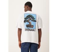 Selected - T-shirt oversize bianca con stampa di bonsai sul retro-Bianco L