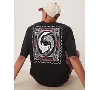 Selected - T-shirt oversize nera con stampa con pesci koi sul retro-Nero M
