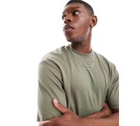 Selected - T-shirt oversize pesante verde kaki-Marrone XXL