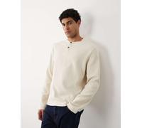 Selected - T-shirt serafino a maniche lunghe a nido d'ape color panna-Bianco S