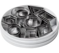 Selecto Bake 24 formine geometriche in acciaio inox per biscotti, biscotti, forme geometriche, con scatola in latta per pasticceria fai da te