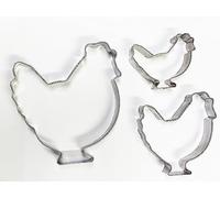 Selecto Bake 3 pezzi di set di stampi per biscotti a forma di pollo da fattoria in acciaio inox, stampi per sandwich, stampi per torte fondente, pressa per biscotti