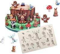 Selecto Bake Stampi in silicone 3D a forma di animale, grigio, per decorare torte al cioccolato, scoiattolo, coniglio, cervo, riccio e altri animali della foresta, funghi