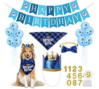 Selemoy Forniture per feste di compleanno per cani, cappello di compleanno per cani, bandana sciarpa con simpatico papillon per cani, bandiera, palloncini per cani di piccola taglia media animali